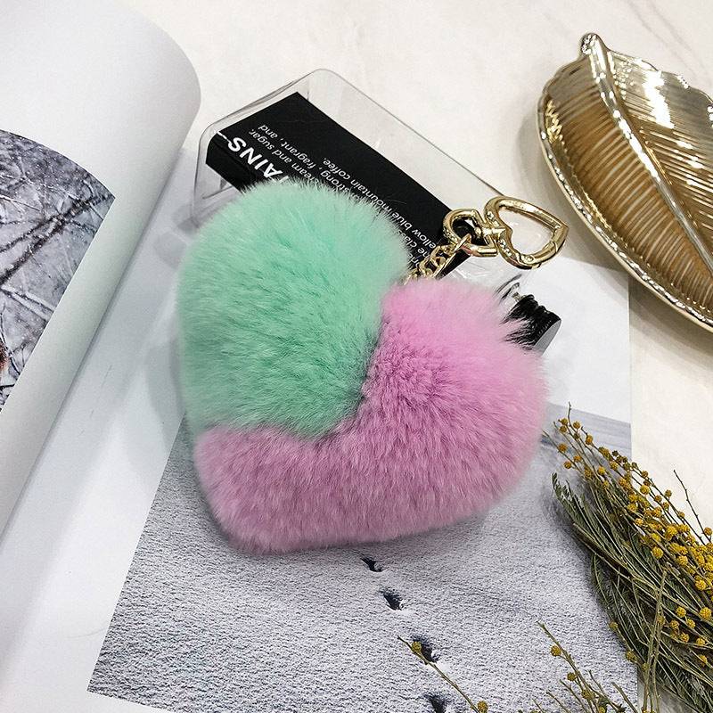 HEART-SHAPED REAL RABBIT FUR CHARM KEYCHAIN
