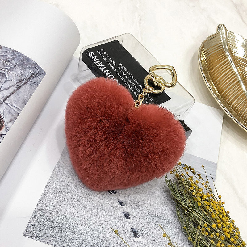 HEART-SHAPED REAL RABBIT FUR CHARM KEYCHAIN