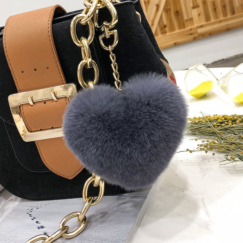 HEART-SHAPED REAL RABBIT FUR CHARM KEYCHAIN
