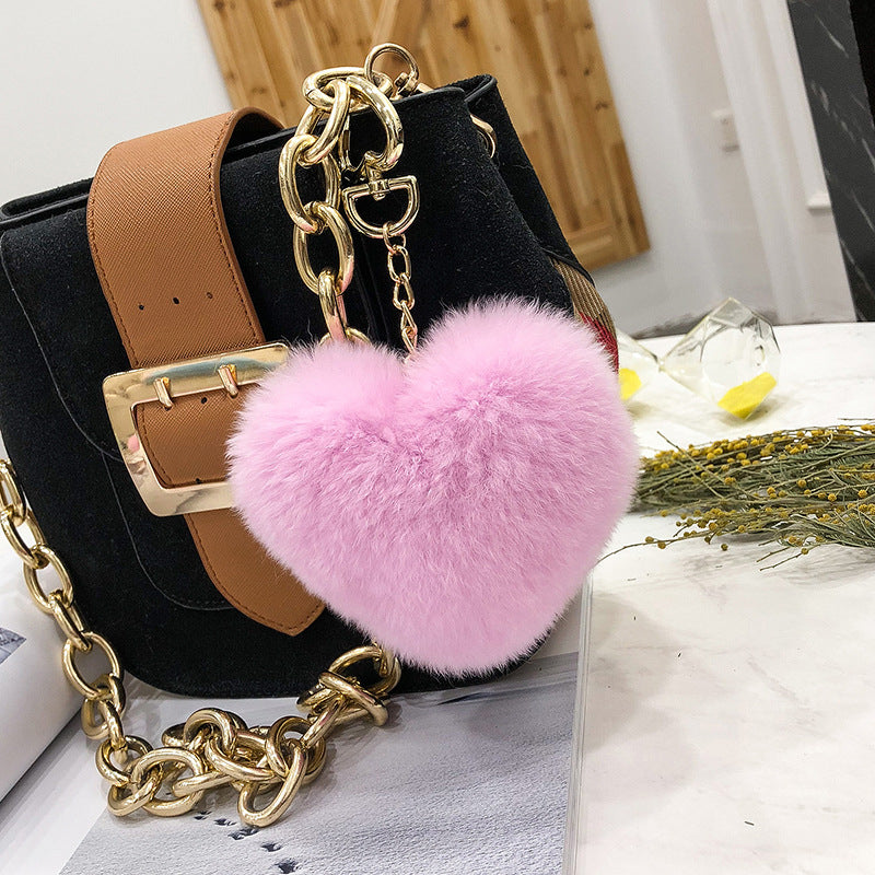 HEART-SHAPED REAL RABBIT FUR CHARM KEYCHAIN