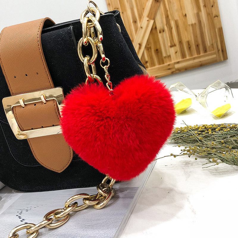 HEART-SHAPED REAL RABBIT FUR CHARM KEYCHAIN