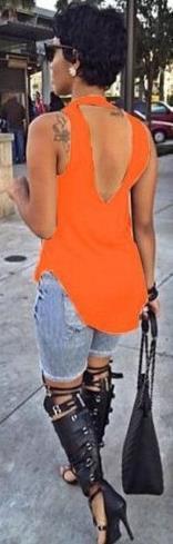 Sleeveless Backless Plus Size Forked Tail T-shirt