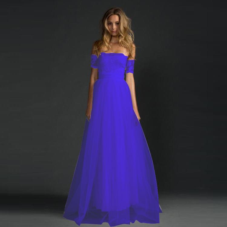 Off-shoulder Lace Pleated Bowknot Floor Grown Long Dress