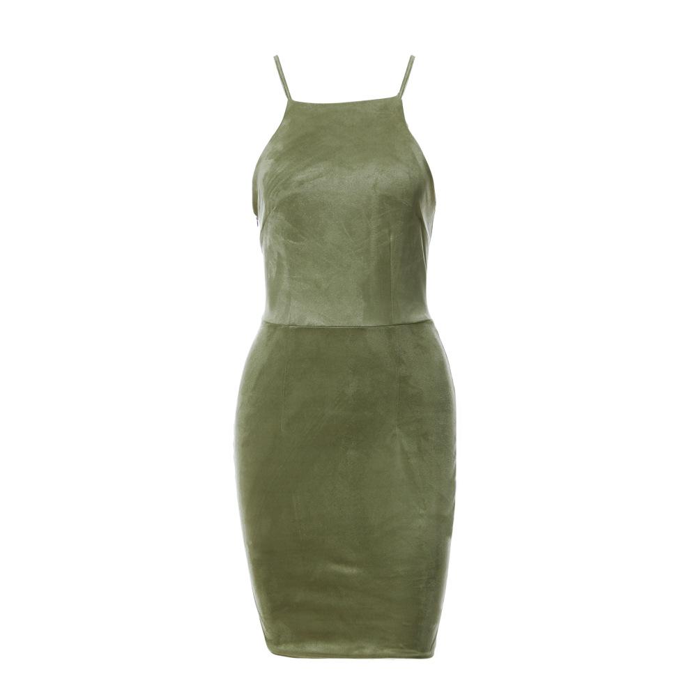 Bear Shoulder Spaghetti Strap Lace Up Back Short Bodycon Dress