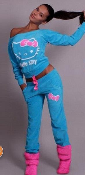 Hello Kitty Print T-shirt Pants Activewear Two Pieces Sports Suit