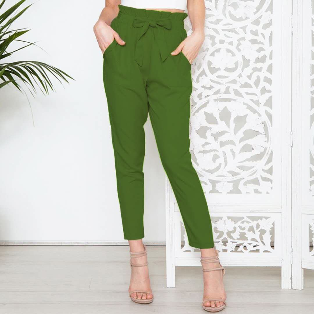 Solid Color Straps Belt 9/10 Skinny Casual Pants