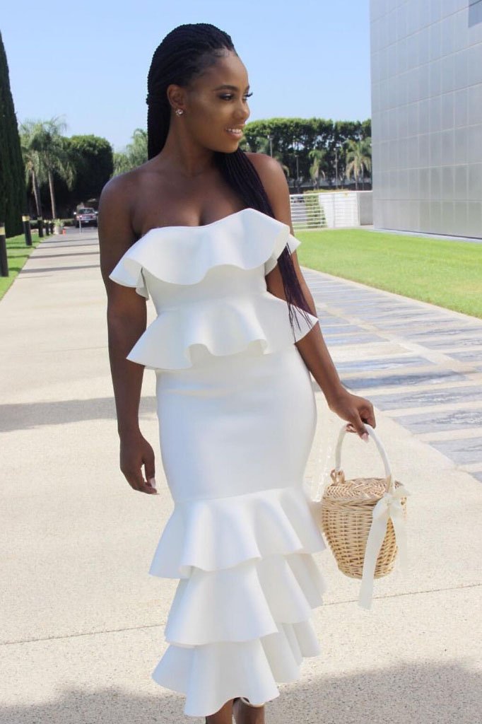 Falbala Strapless Mermaid Solid Color Tee-length Party Dress