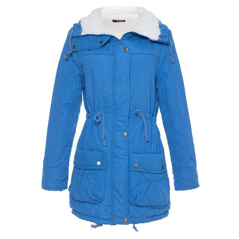 High Neck Solid Color Pockets Women Oversized Winter Warm Coat