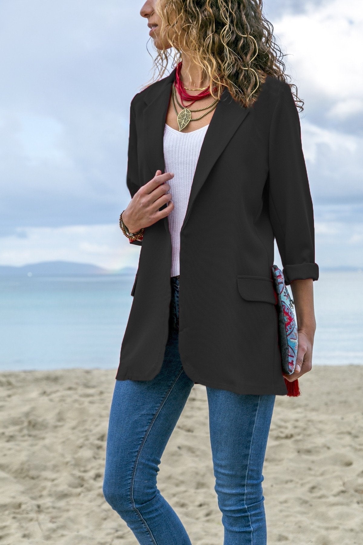 CANDY COLOR POCKETS LAPEL SLIM WOMEN BLAZER