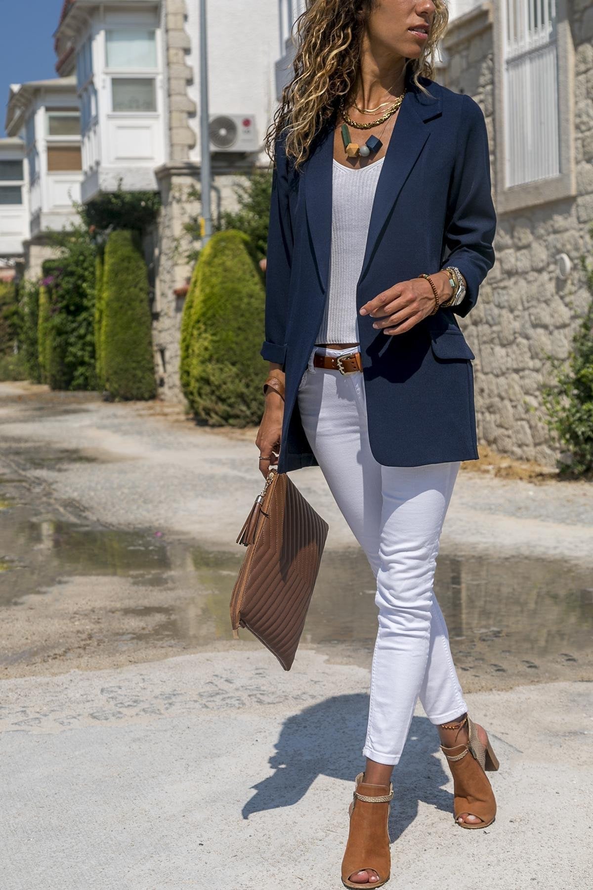 CANDY COLOR POCKETS LAPEL SLIM WOMEN BLAZER