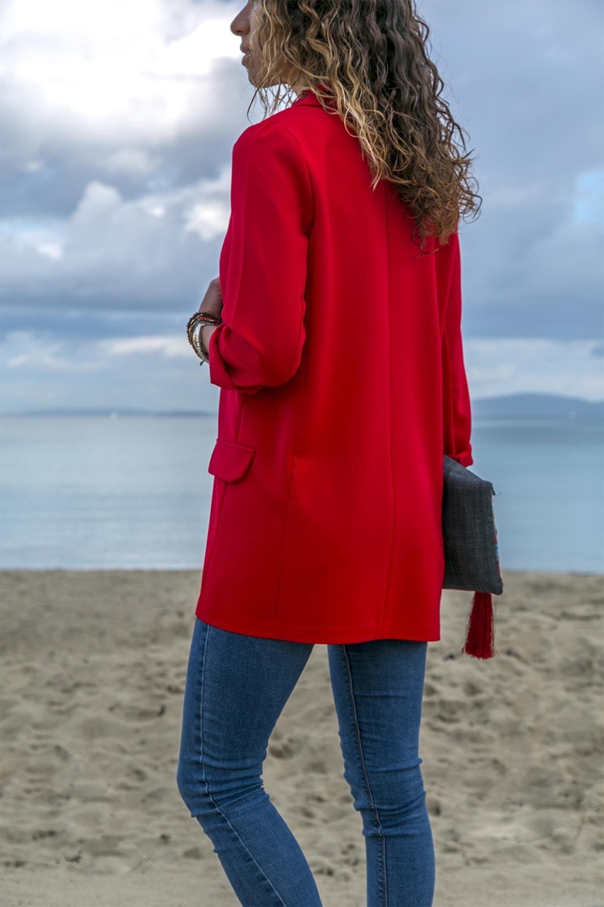 CANDY COLOR POCKETS LAPEL SLIM WOMEN BLAZER