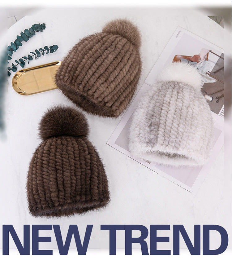 WARM MINK FUR HAT WITH EAR FLAPS - WINTER ACCESSORY