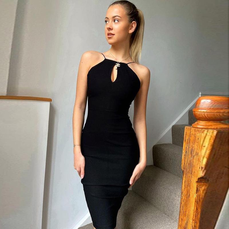 BLACKLESS HOLLOW OUT SUSPENDER BEACH DRESS
