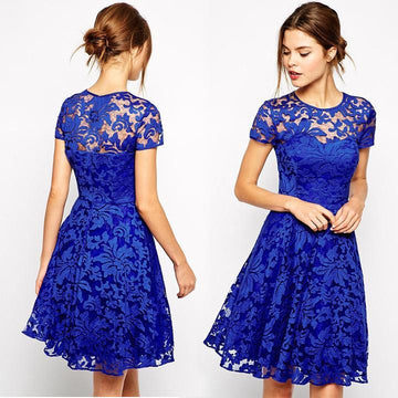Fashion A-line Hollow Out Lace Knee-length Dress