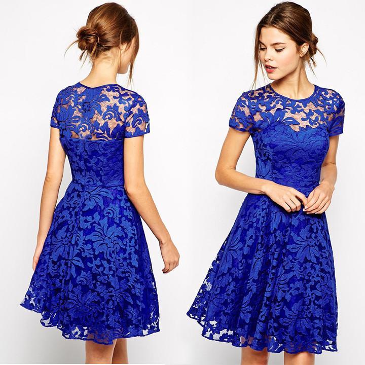 Fashion A-line Hollow Out Lace Knee-length Dress