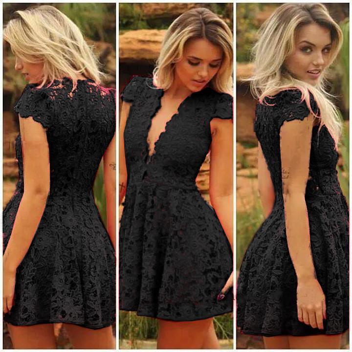 Women Lace V-neck Formal Evening Short Dress