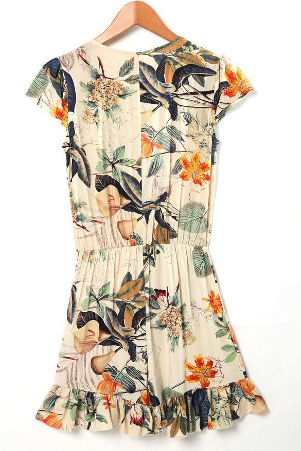V-neck Flouncing Romper Straps Print Overall Romper