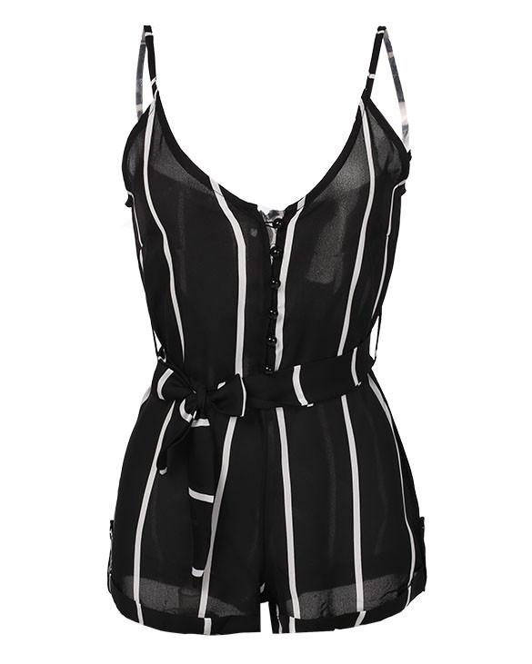 Stylish Lady Women Fashion Striped Summer V-neck Overall Jumpsuit