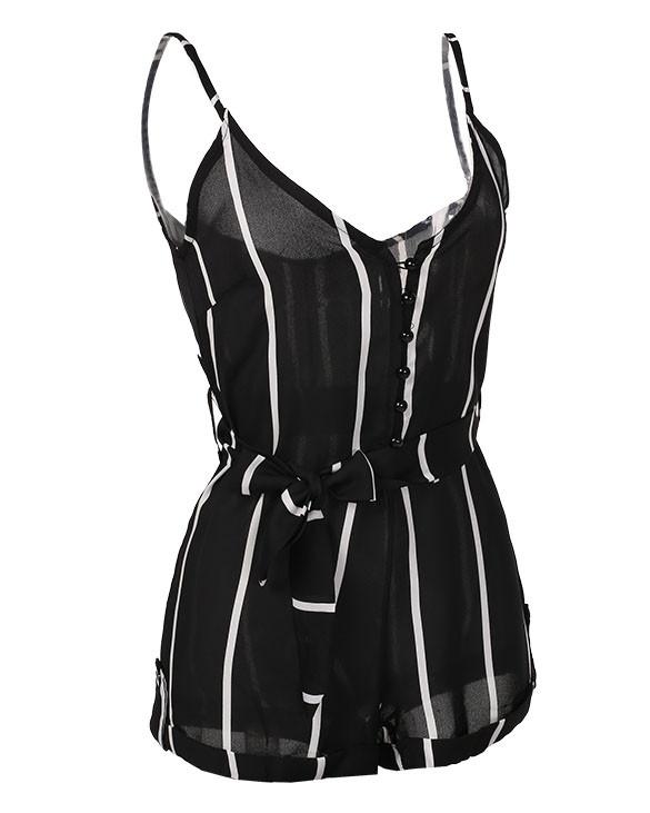Stylish Lady Women Fashion Striped Summer V-neck Overall Jumpsuit