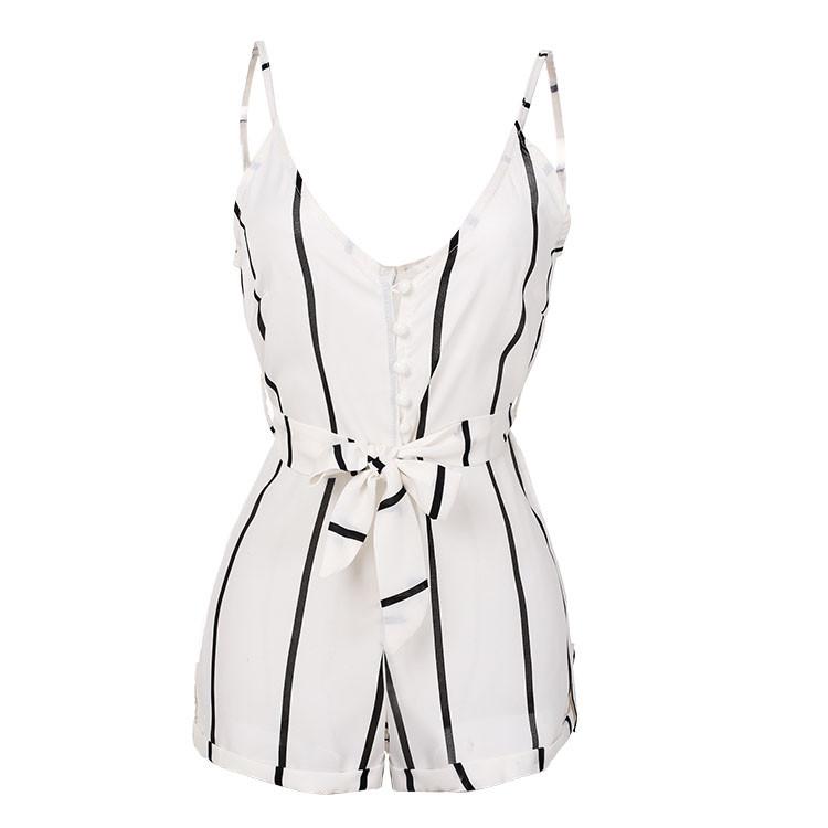 Stylish Lady Women Fashion Striped Summer V-neck Overall Jumpsuit