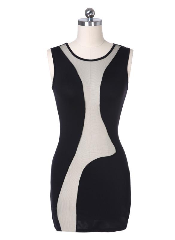 O-neck Mesh Transparent Backless Little Black Club Dess