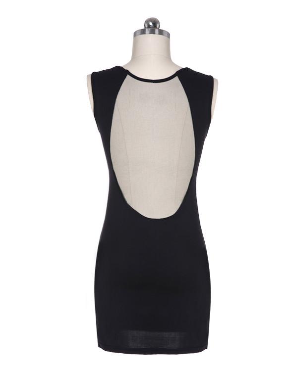 O-neck Mesh Transparent Backless Little Black Club Dess