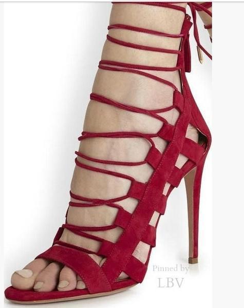 Sexy Lace Up Cut Out PU High Heel Sandals
