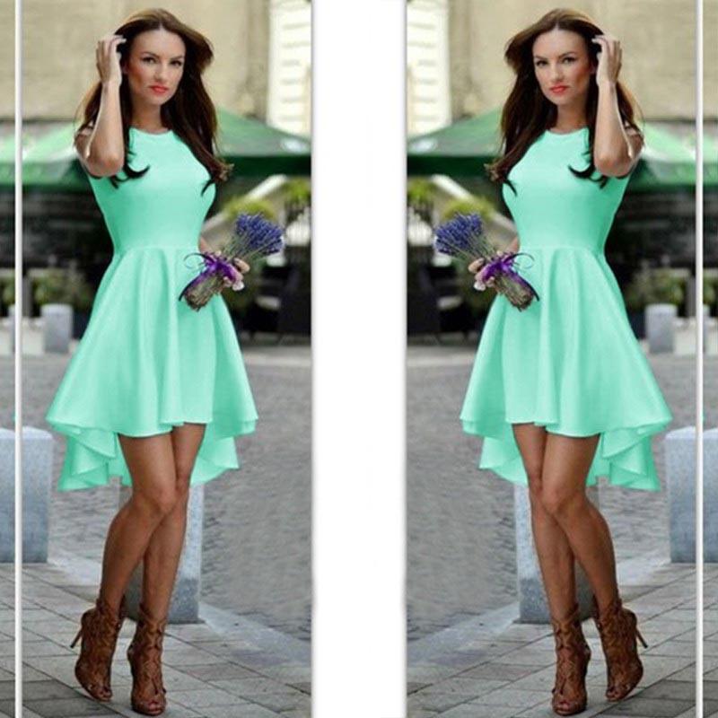 Pure Candy Color Irregular High Waist Short Dress