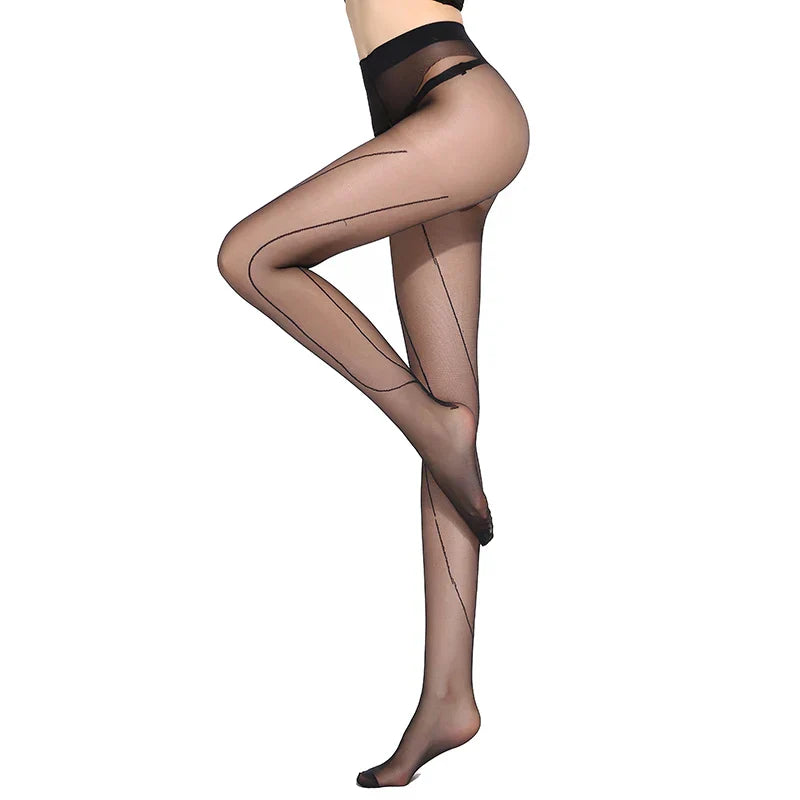 ULTRA-SHEER BLACK JACQUARD SILK PANTYHOSE - FASHIONABLY PATTERNED TIGHTS