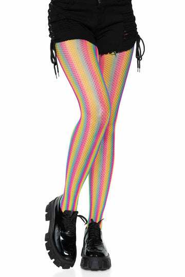 NEON RAINBOW STRIPPED FISHNET PANTYHOSE