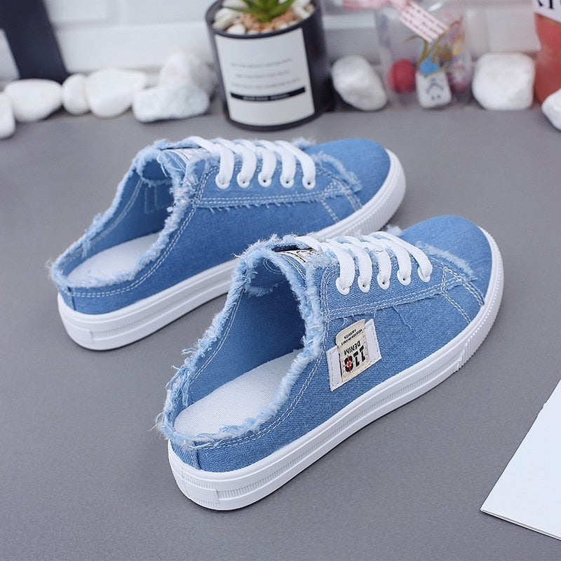 Lace Up Flat Canvas Mules Sneakers