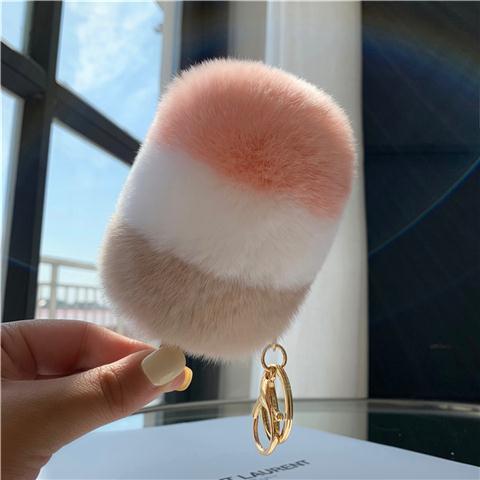 RABBIT FUR ICE CREAM BAG CHARM KEYCHAIN ACCESSORY