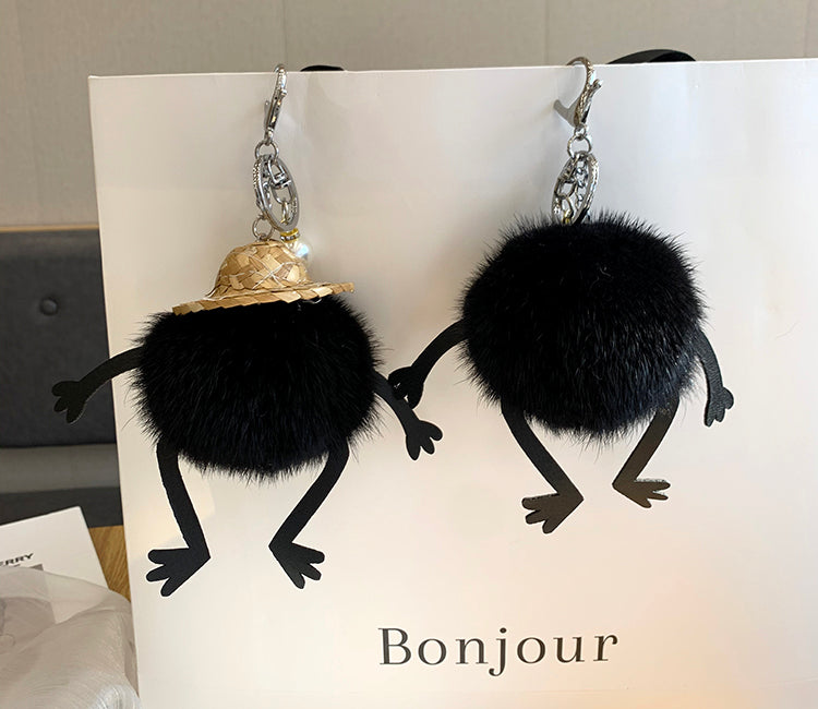 QUMOU YUN GRASS HAT MINK HAIR SMALL COAL BALL BLACK COAL ELF PLUSH ACCESSORY