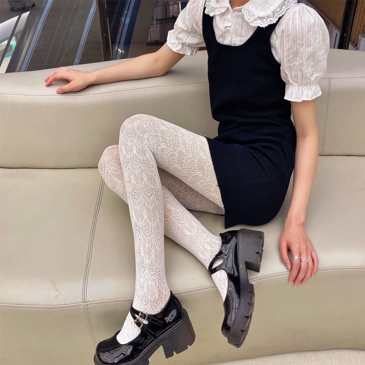 FASHION JACQUARD HOLLOW MESH SOCKS LOLI GIRL BOTTOM PANTYHOSE