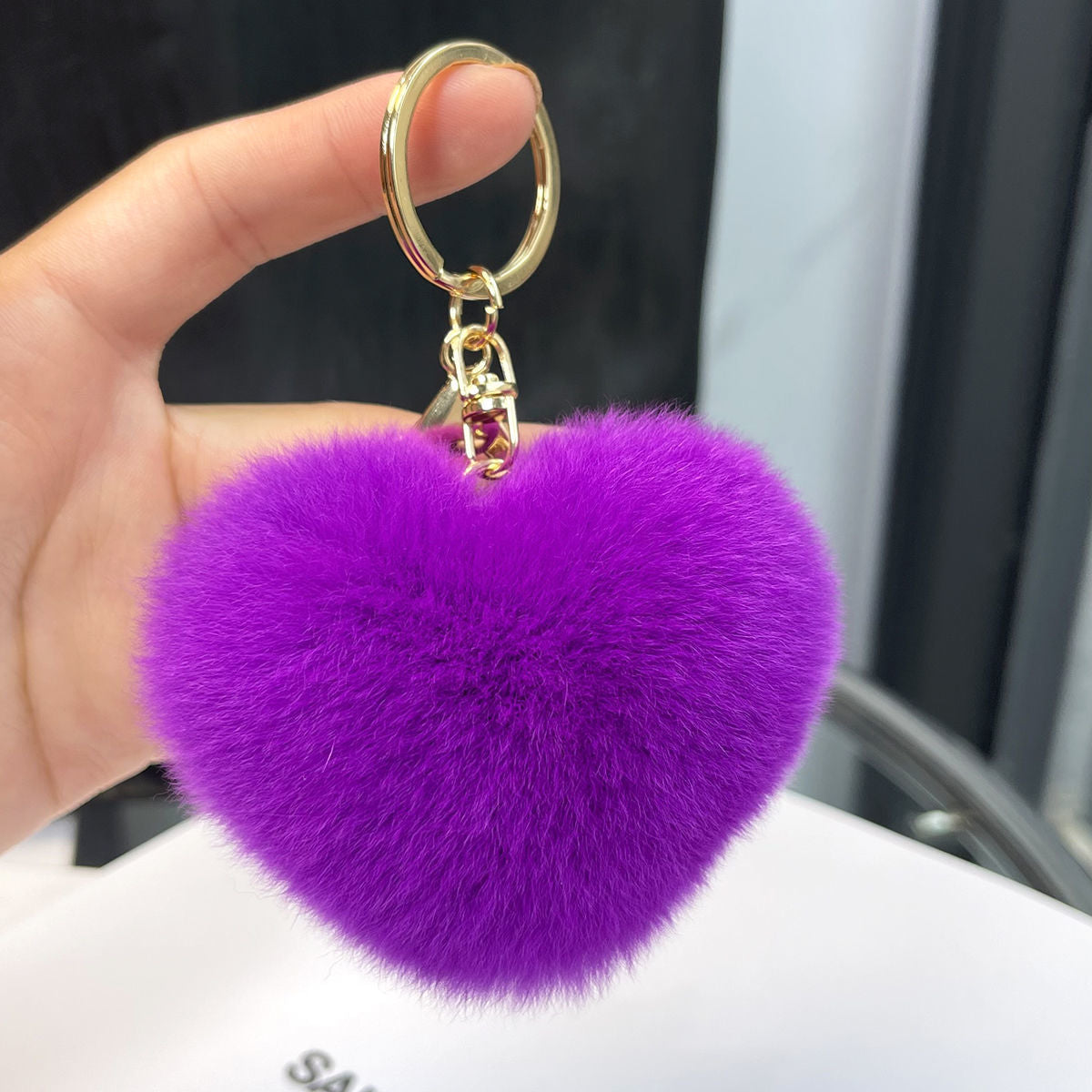REAL OTTER RABBIT FUR LOVE KEYCHAIN CUTE PLUSH ACCESSORY