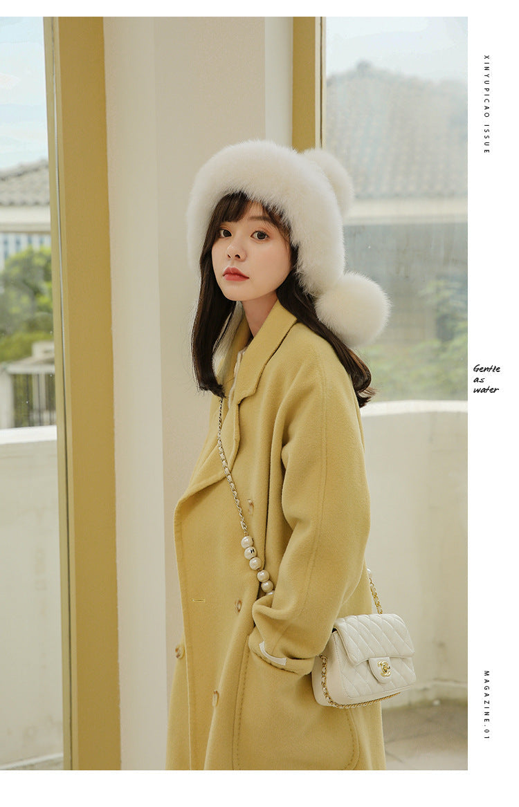 CUTE FOX FUR POM POM HAT - WOMEN'S WINTER EAR FLAP HAT