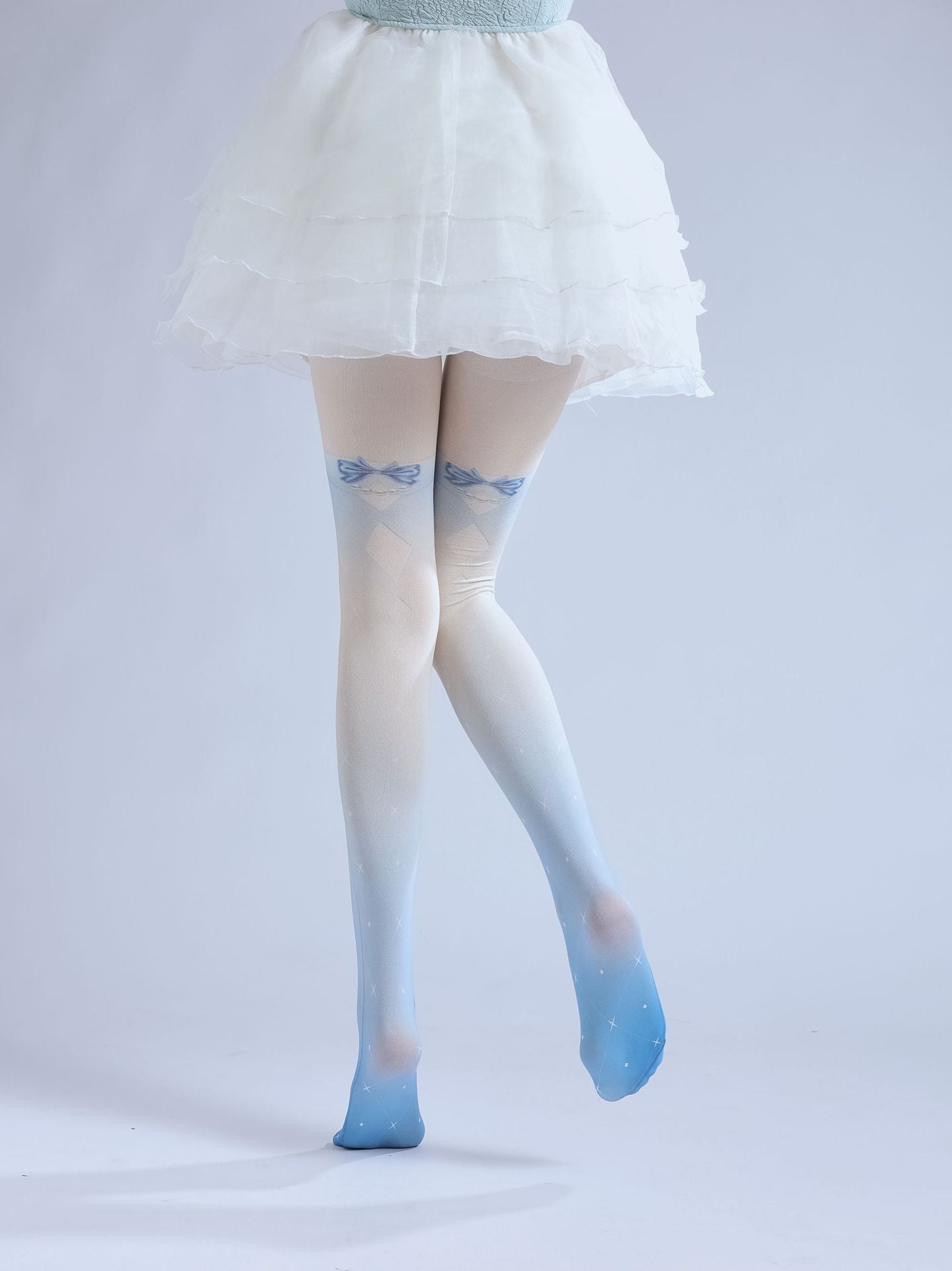 BOW JK WITH LEGGINGS GRADUAL CHANGE BLUE PRINT PANTYHOSE