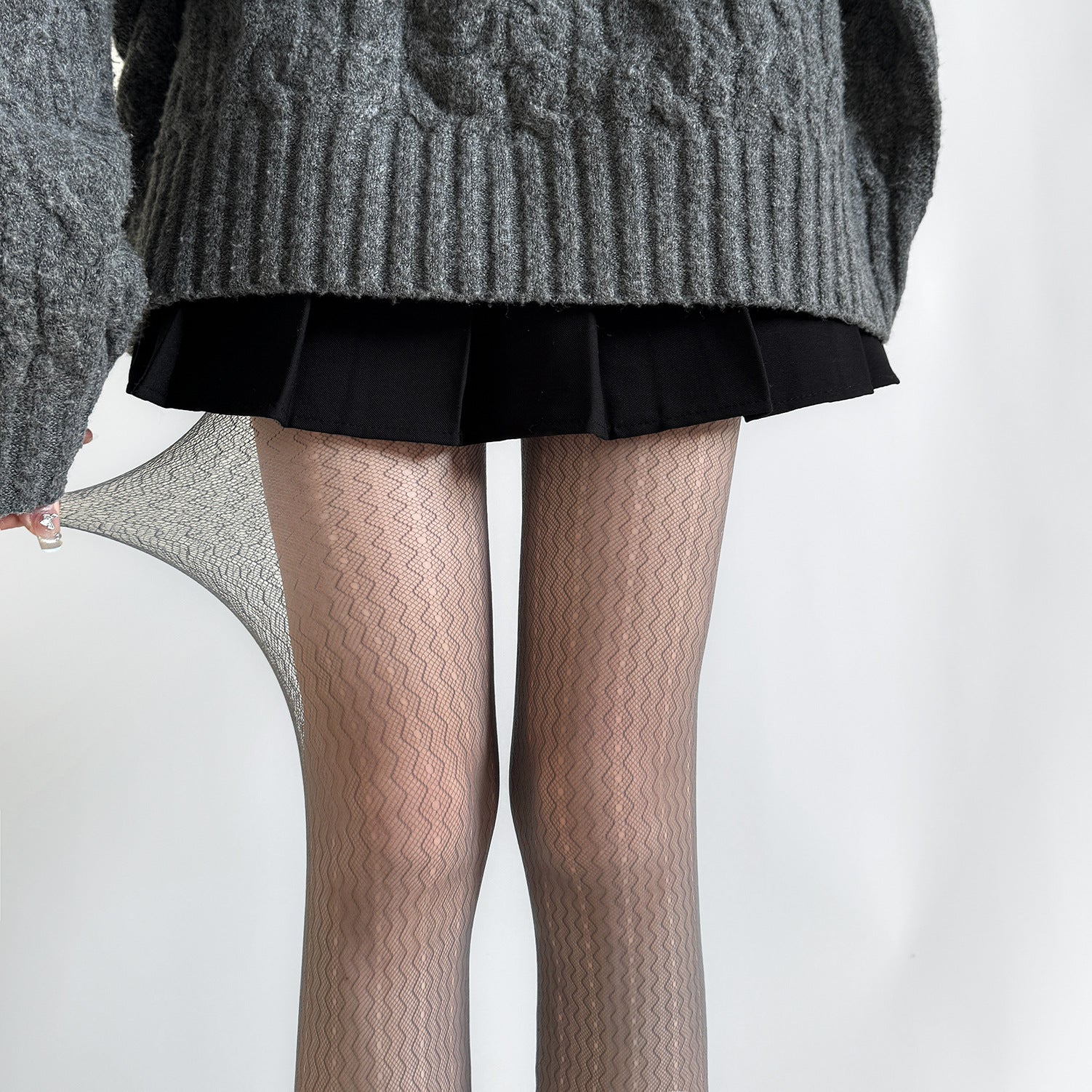 AUTUMN HIGH ELASTIC WATER RIPPLE HOLLOW VERTICAL PATTERN RETRO PANTYHOSE