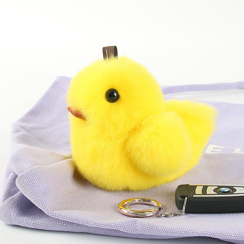 RABBIT FUR DUCKLING FUR KEYCHAIN PLUSH TOY CAR KEY RING BAG ACCESSORY