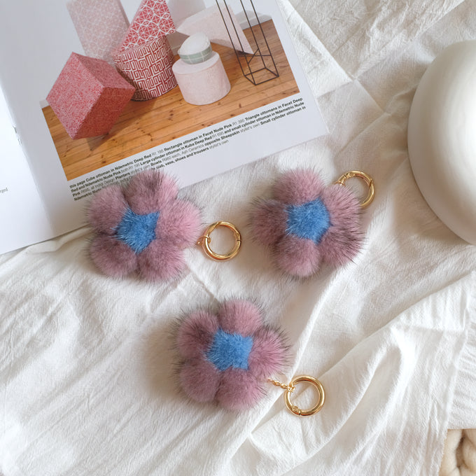 MINK FUR CHERRY BLOSSOM PENDANT BAG ACCESSORY