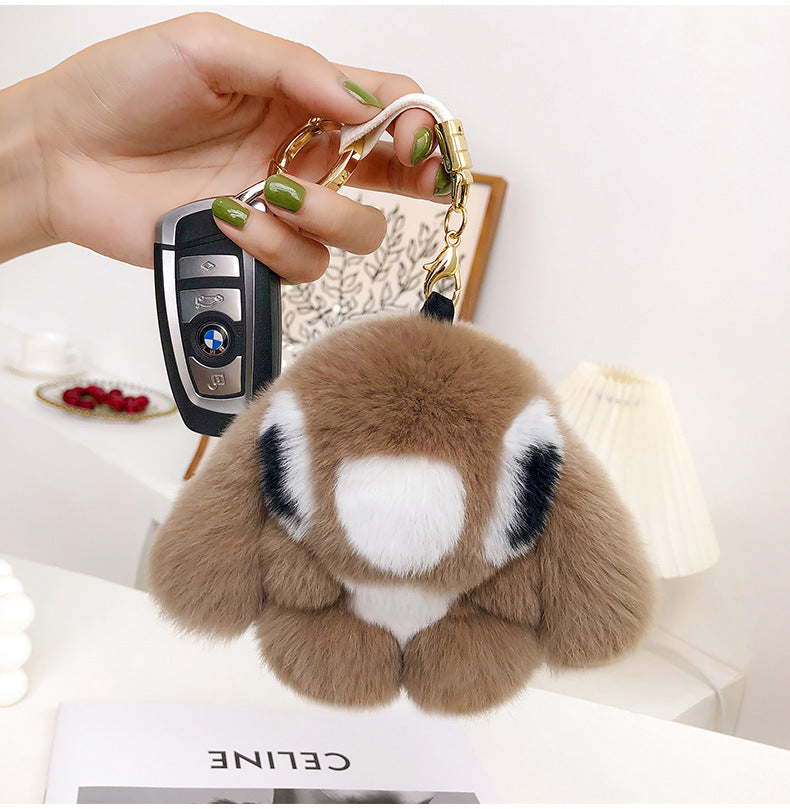 CUTE REAL RABBIT FUR STITCH KEYCHAIN