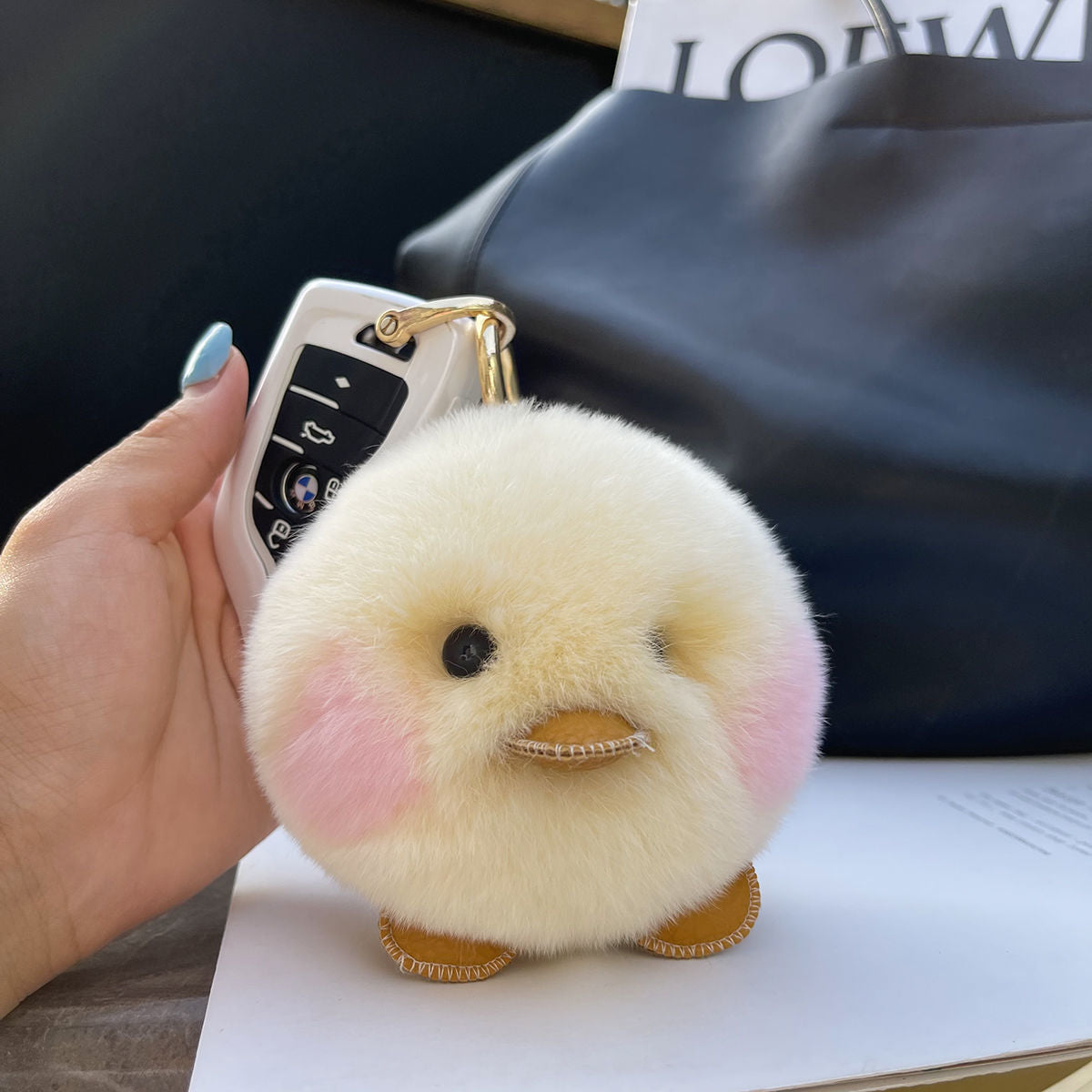 YELLOW DUCK KEYCHAIN PENDANT PLUSH TOY BACKPACK ACCESSORY