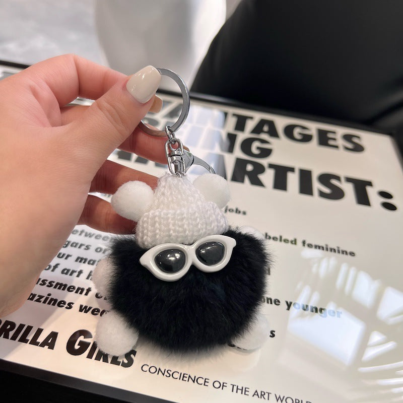 CUTE REX RABBIT HAIR SMALL COAL BALL KEYCHAIN ACCESSORY