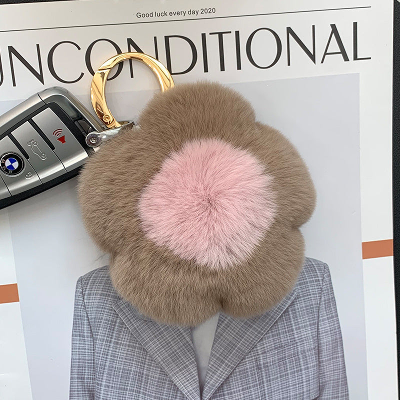 CUTE REAL RABBIT FUR FLOWER CHARM KEYCHAIN & PHONE ACCESSORY