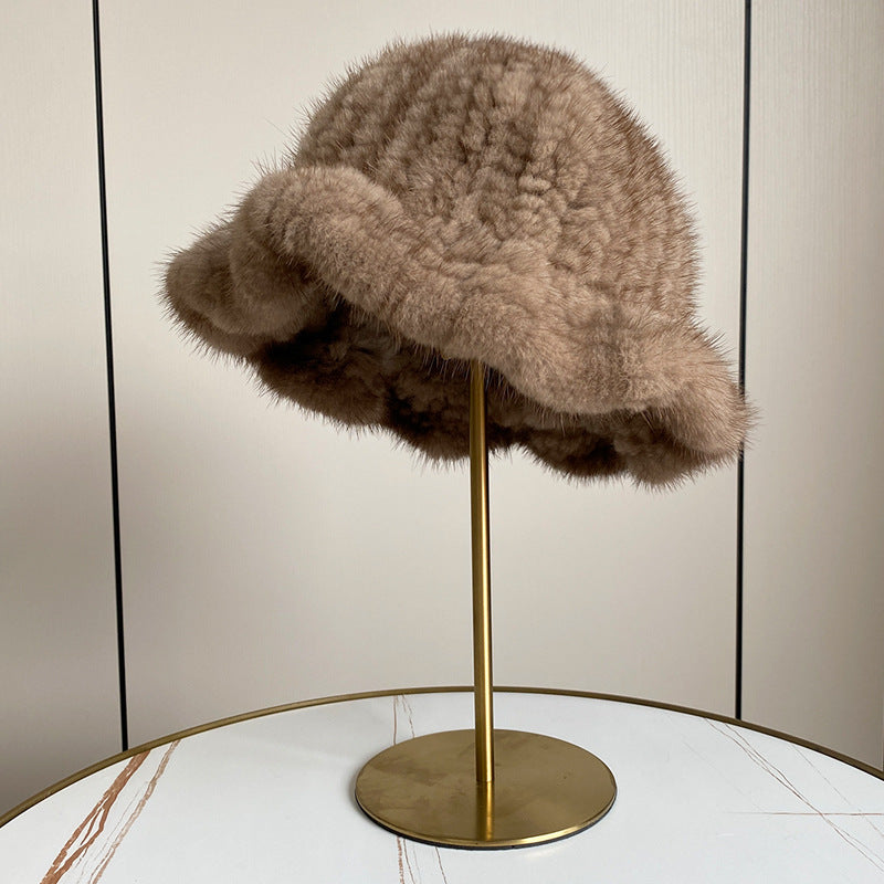 ELEGANT RUFFLED MINK FUR BERET HAT