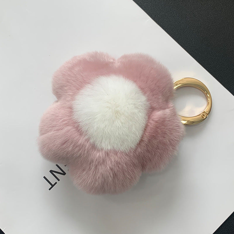 CUTE REAL RABBIT FUR FLOWER CHARM KEYCHAIN & PHONE ACCESSORY
