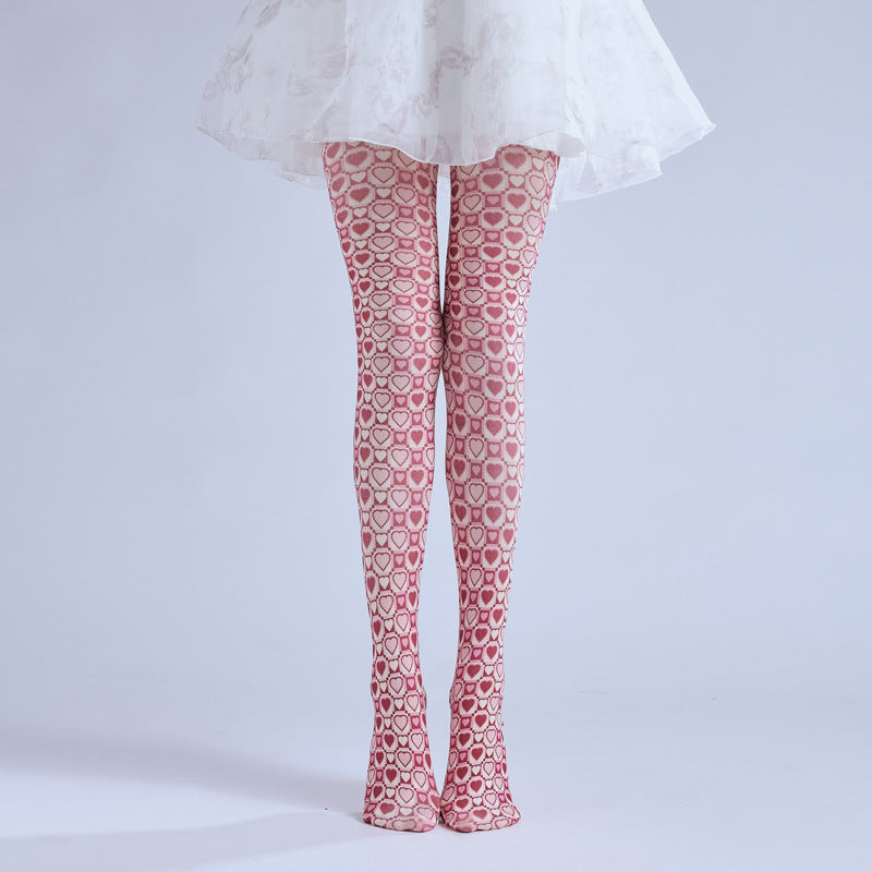 CARTOON LOVE PRINT SWEET GIRL LEGGINGS PANTYHOSE
