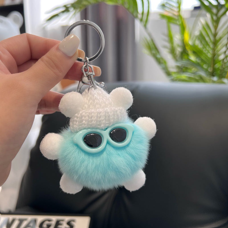 CUTE REX RABBIT HAIR SMALL COAL BALL KEYCHAIN ACCESSORY