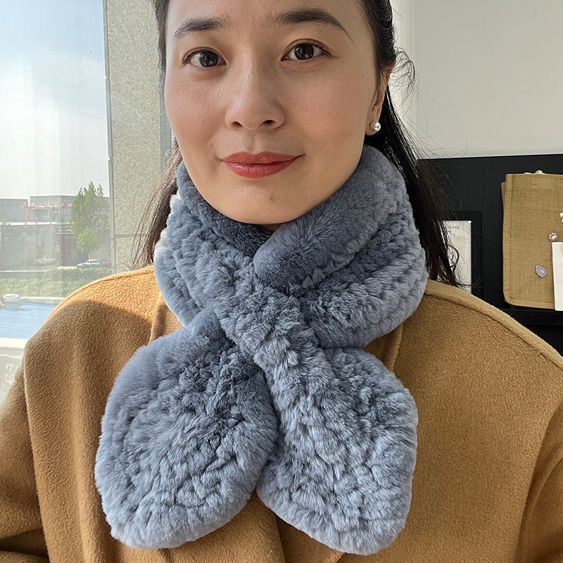 HAND-KNITTED REAL RABBIT FUR SCARF - WINTER ACCESSORY