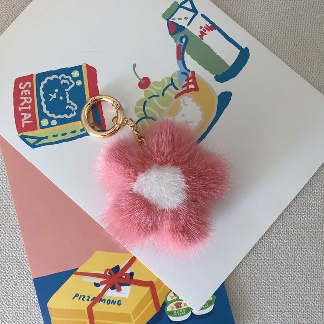 MINK FUR CHERRY BLOSSOM PENDANT BAG ACCESSORY